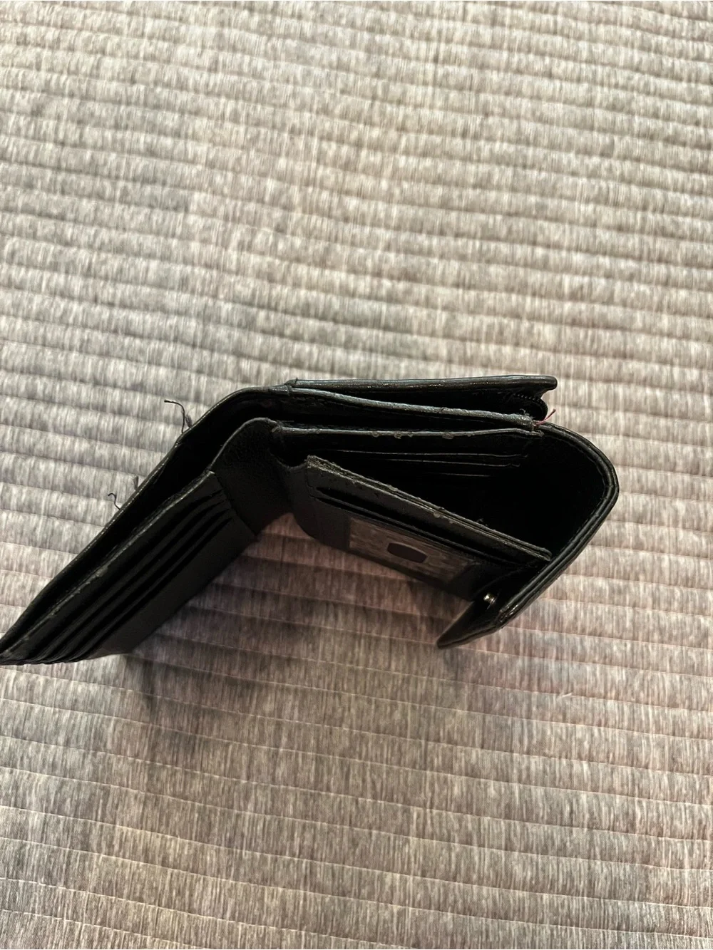 Women's Black Leather Wallet with Snap Tab